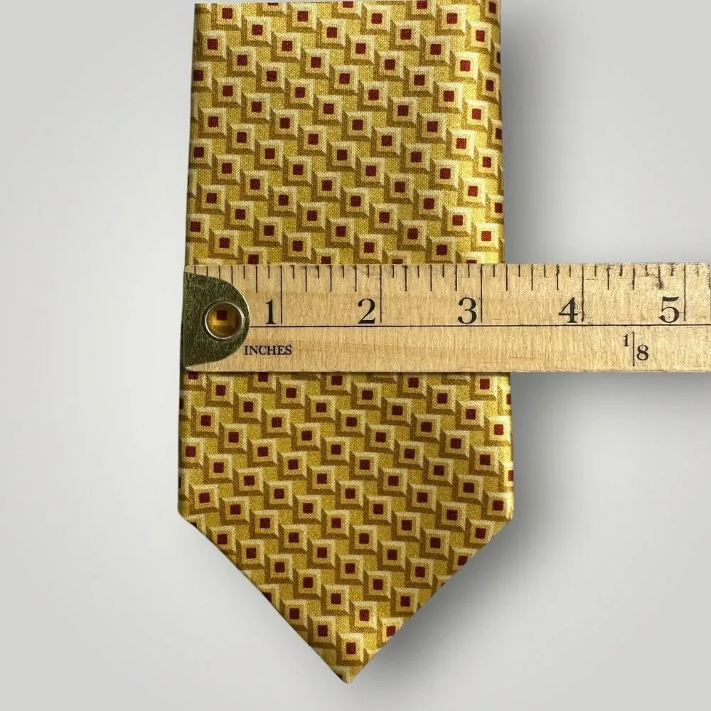 ERMENEGILDO ZEGNA Tie Silk Tie Geometric 100% Silk Necktie Yellow Made in Italy